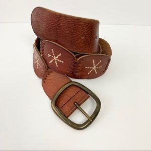 American Eagle Embroidered Brown Leather Belt with Brass Tone Buckle 37"- 41"